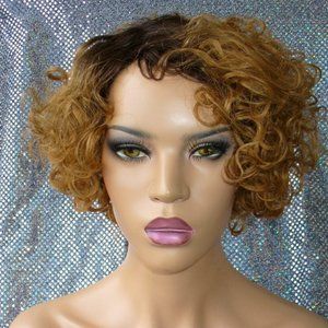 100 % REMY REAL HAIR CURLY  SHORT WIG ROOTED